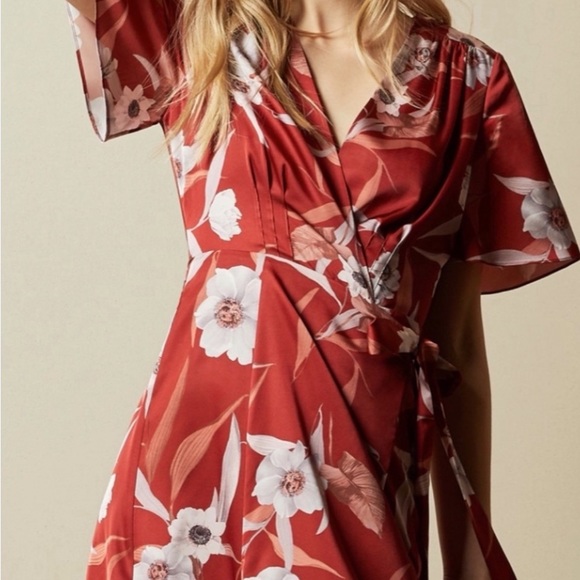NWT TED BAKER ERICA CABANA PRINT DIP HEM WRAP DRESS SZ US 6  OR TED SZ 2 - Picture 6 of 8
